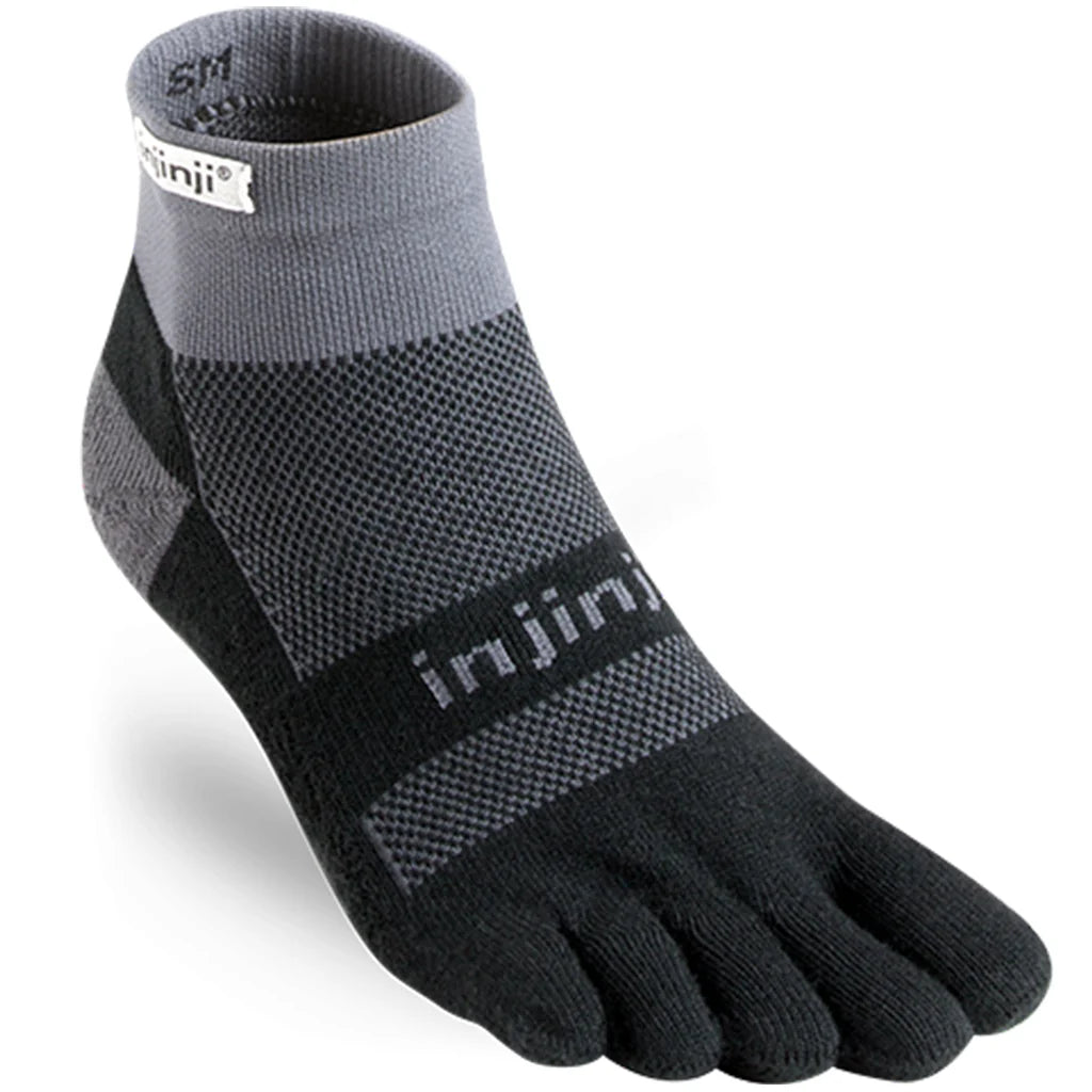 Injinji Toe Socks RUN Midweight Mini-Crew Black/Grey 1  - OzBarefoot