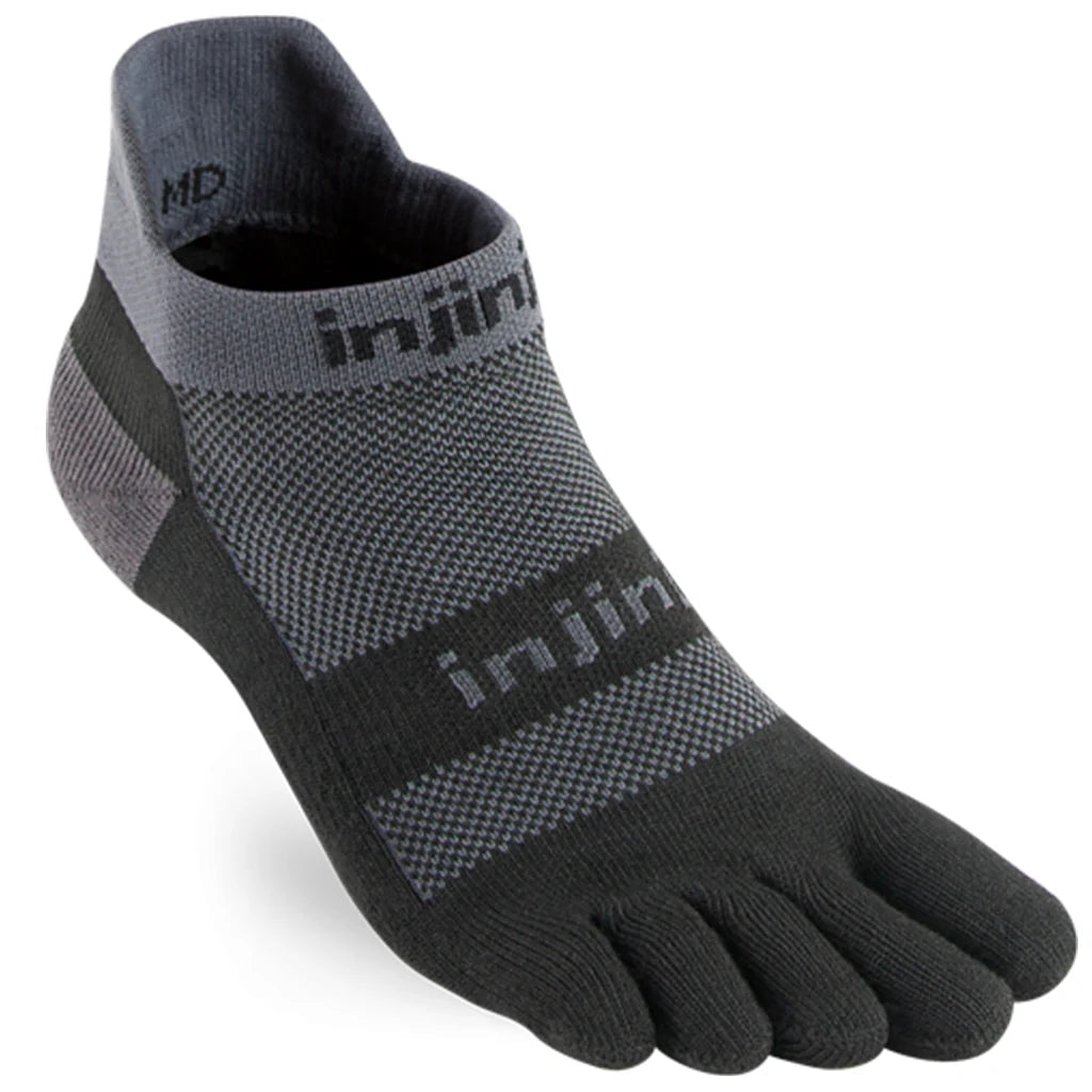 Injinji Toe Socks RUN Midweight No-Show Black/Grey 1  - OzBarefoot
